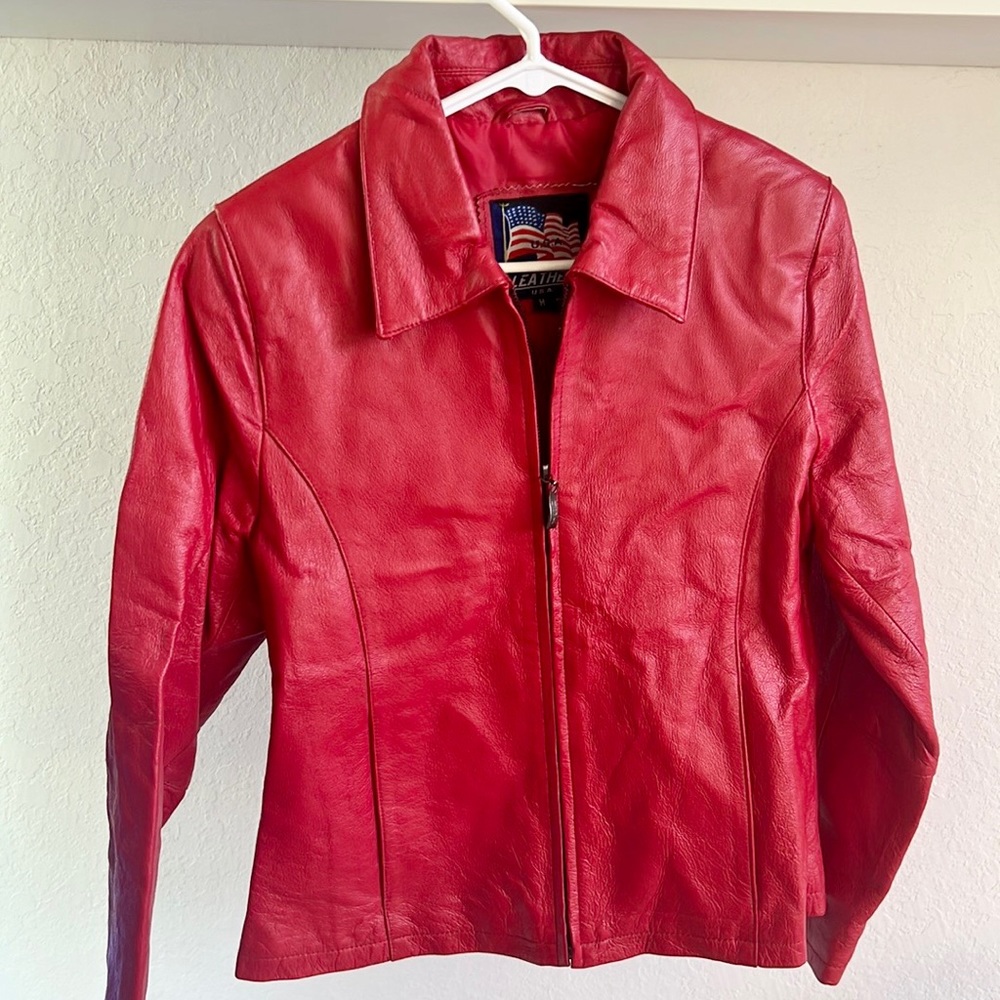 Vintage Red Genuine Leather Jacket U.S.A. LEATHER Like New Sz M